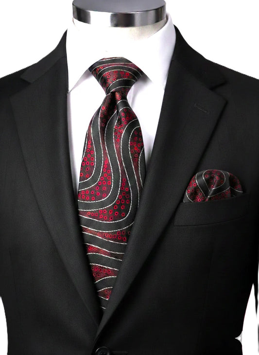 CORLEONE 1 | BLACK & RED | TIE & POCKET SQUARE