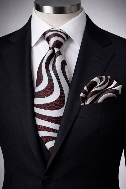 CORLEONE 2 | SILVER & BLACK | TIE & POCKET SQUARE