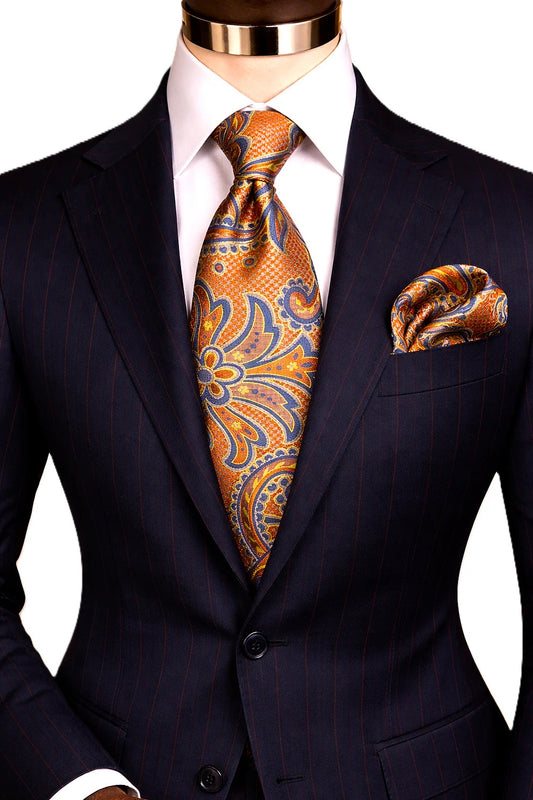 EMILIO 11 | ORANGE & BLUE | TIE & POCKET SQUARE