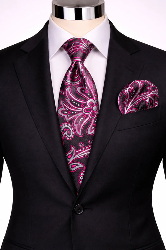 EMILIO 2 | BLK & FUSCHIA | TIE & POCKET SQUARE