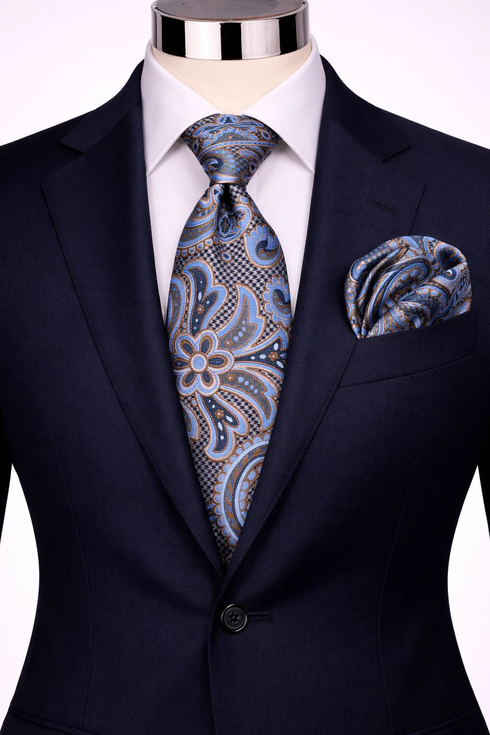 EMILIO 3 | BLUE & BROWN | TIE & POCKET SQUARE