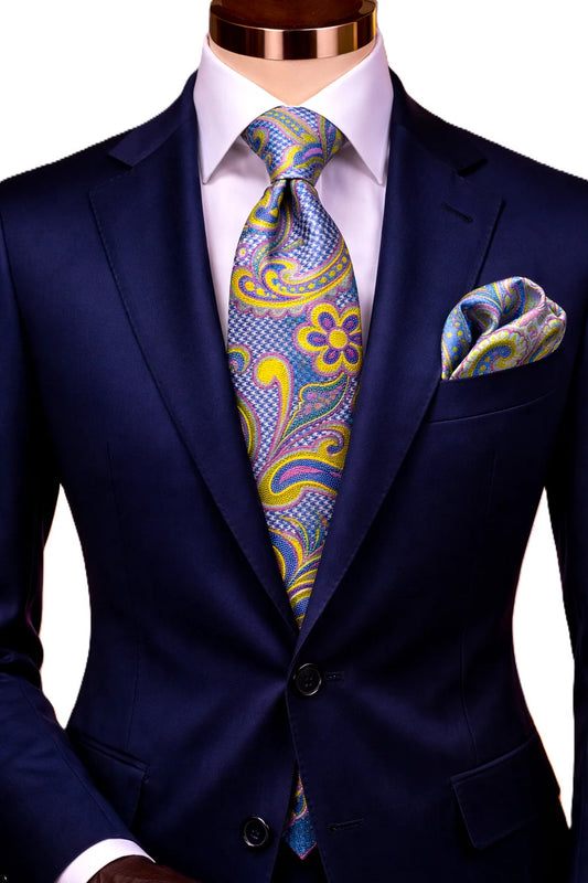 EMILIO 6 | LT BLUE YELLOW PURPLE | TIE & POCKET SQUARE