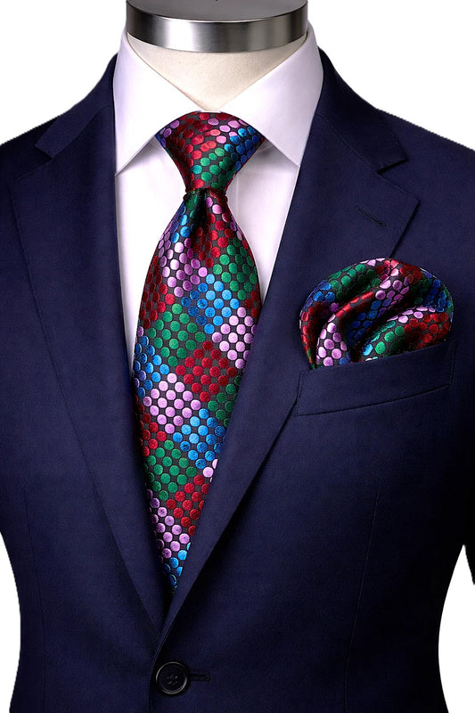 ENZO 2 | ROYAL/GREEN/RED | TIE & POCKET SQAURE