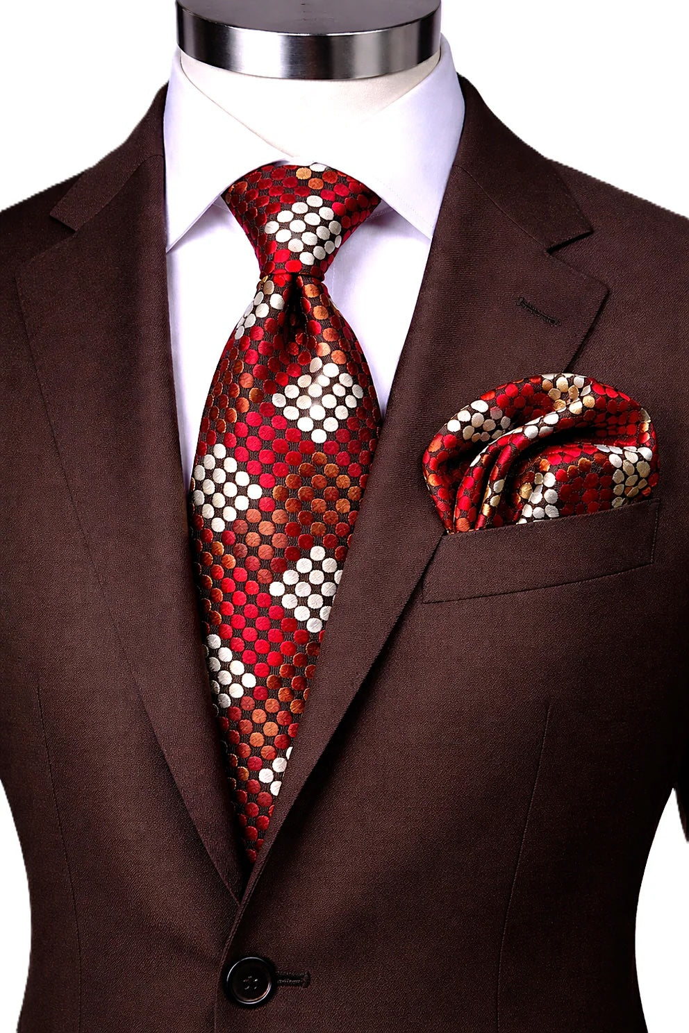 ENZO 4 | BROWN/RED/TAN | TIE & POCKET SQAURE