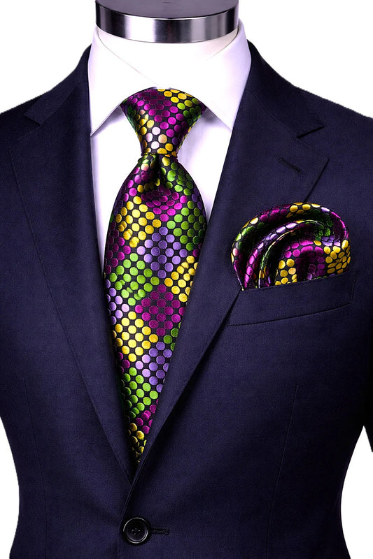 ENZO 5 | LAVENDER/FUSCHIA/GREEN | TIE & POCKET SQAURE