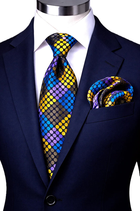 ENZO 6 | AQUA/BROWN/YELLOW | TIE & POCKET SQAURE
