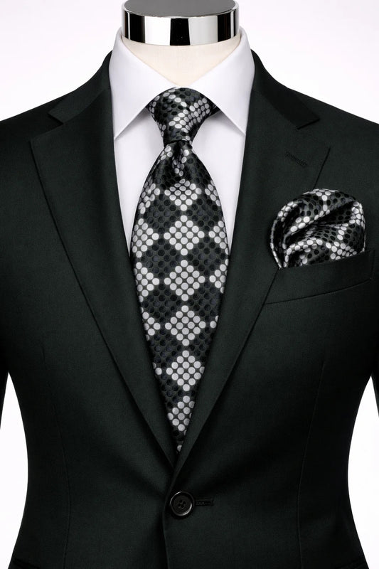 ENZO 8 | HUNTER GREEN/BLK/WHITE | TIE & POCKET SQAURE