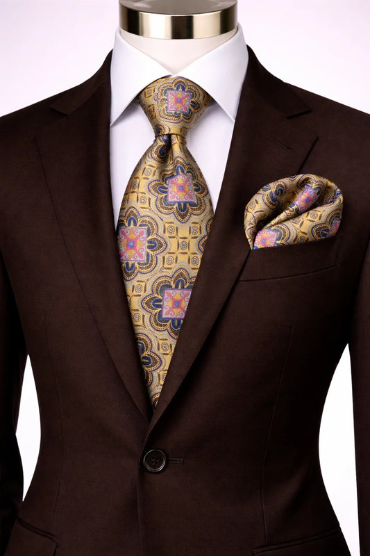 FREDO 7 | GOLD | TIE & POCKET SQAURE
