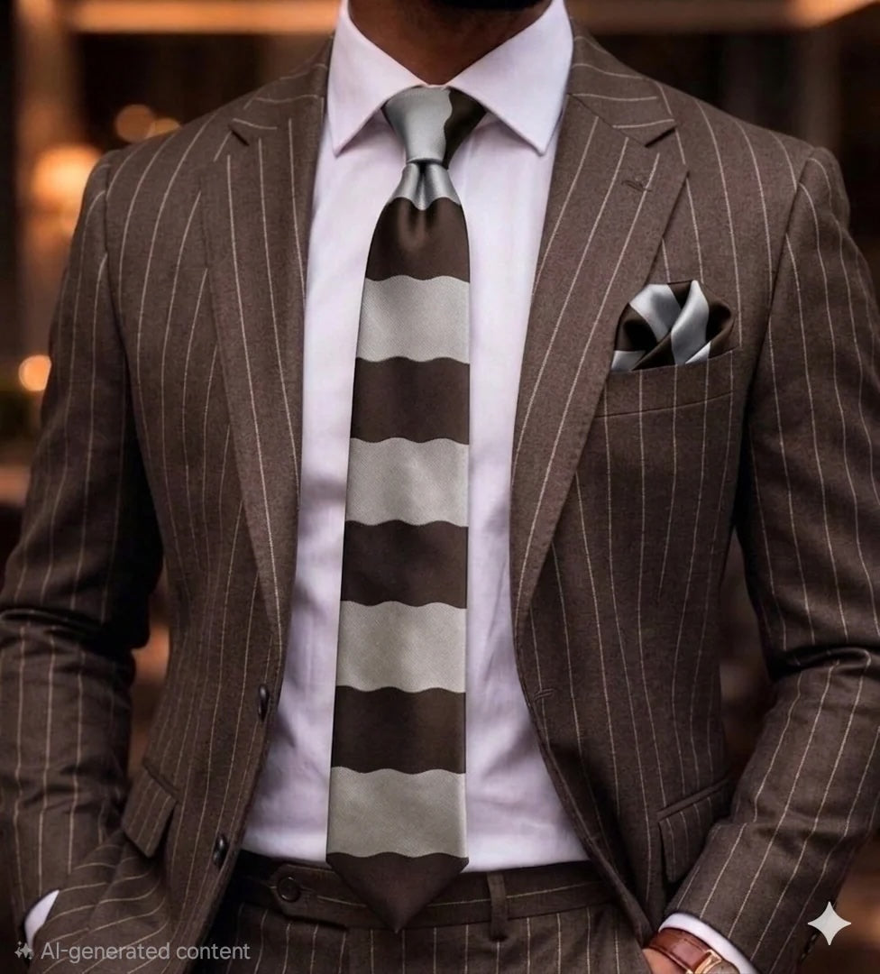 HYMAN ROTH A10 | TAUPE & BROWN | TIE & POCKET SQUARE