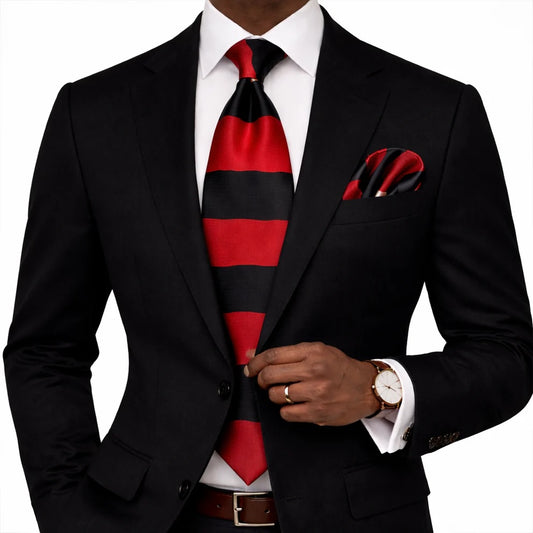 HYMAN ROTH A2 | BLACK & RED | TIE & POCKET SQUARE