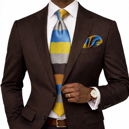 HYMAN ROTH A4 | BROWN/BLUE/TAN | TIE & POCKET SQUARE