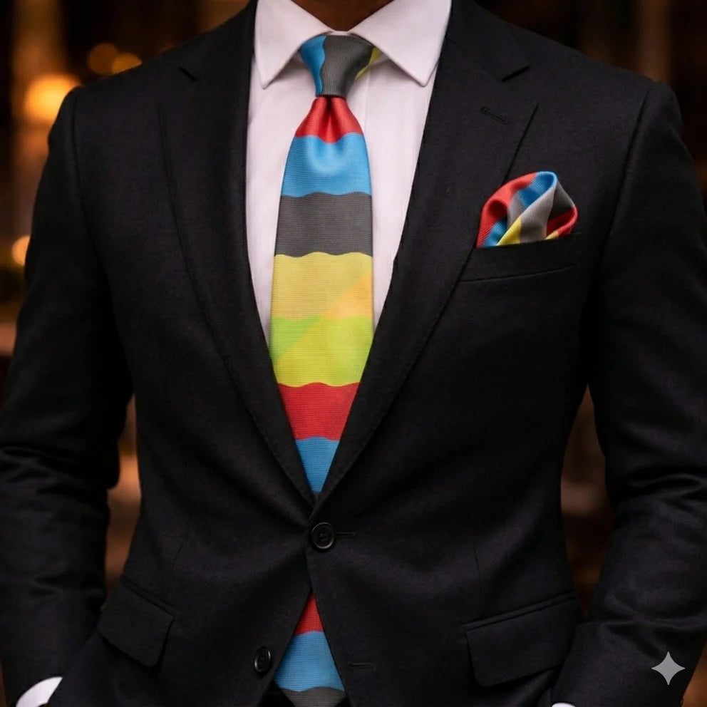 HYMAN ROTH C10 | MULTICOLOR BLK | TIE & POCKET SQUARE
