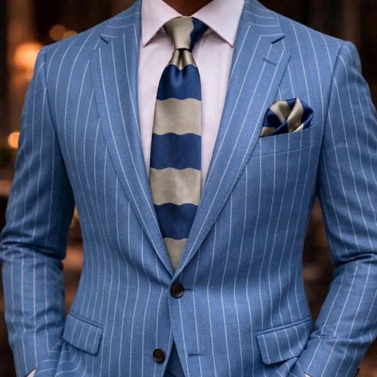 HYMAN ROTH C2 | BLUE & GREY | TIE & POCKET SQUARE