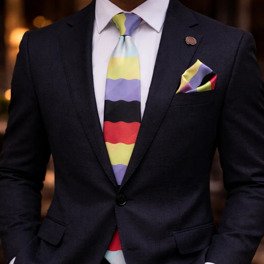 HYMAN ROTH C3 | BLK/PURPLE/RED/YELLOW | TIE & POCKET SQUARE