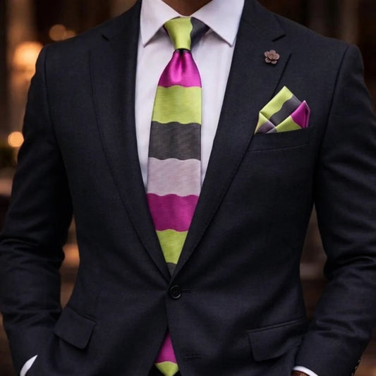 HYMAN ROTH C5 | BLK/LIME/HOT PINK | TIE & POCKET SQUARE