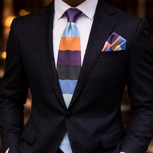 HYMAN ROTH C6 | NAVY/ORANGE/PLUM | TIE & POCKET SQUARE