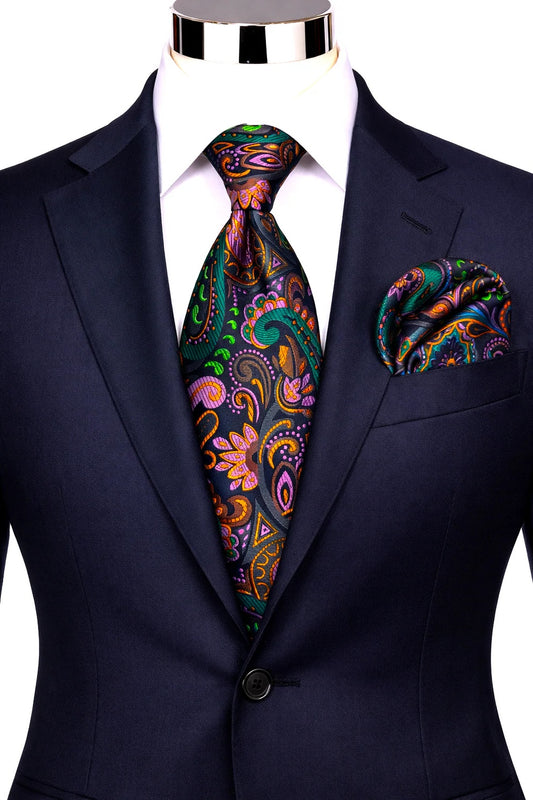 JACK 2 | NAVY/HOT PINK/ORANGE | TIE & POCKET SQUARE
