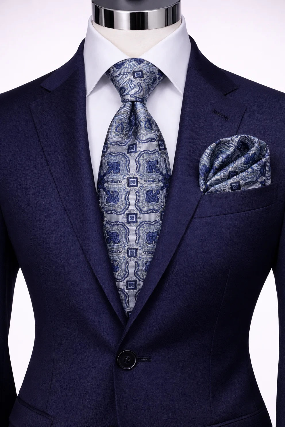 LUCA BRASI 7 | GREY & BLUE | TIE & POCKET SQUARE