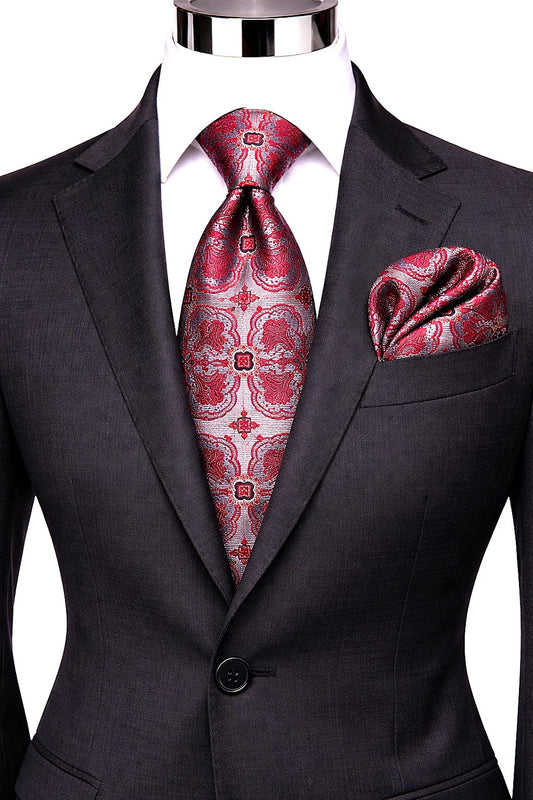 LUCA BRASI 8 | GREY & RED | TIE & POCKET SQUARE