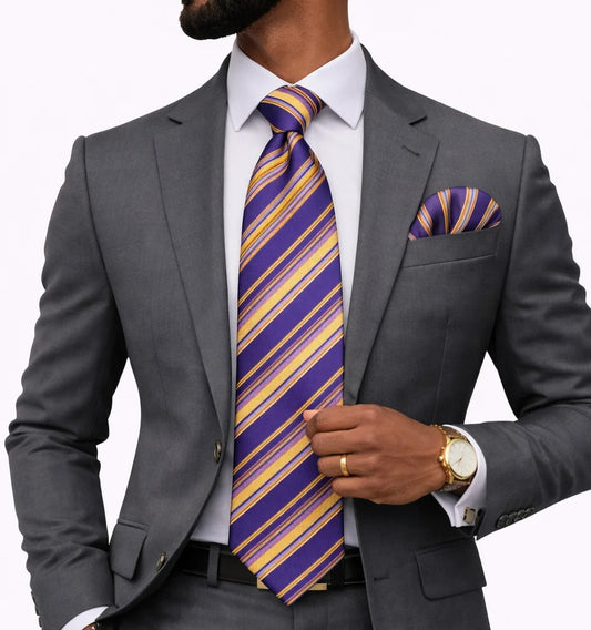 LUXOR STRIPE A4 | MULTI COLOR PURPLE | TIE & POCKET SQAURE