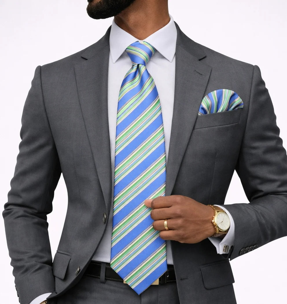 LUXOR STRIPE A7 | MULTI COLOR SKY BLUE | TIE & POCKET SQAURE