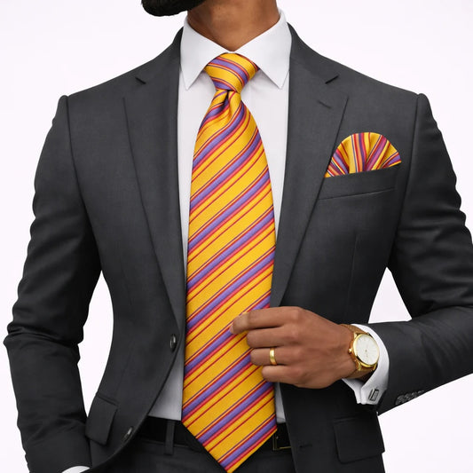 LUXOR STRIPE A9 | MULTI COLOR YELLOW 2 | TIE & POCKET SQAURE