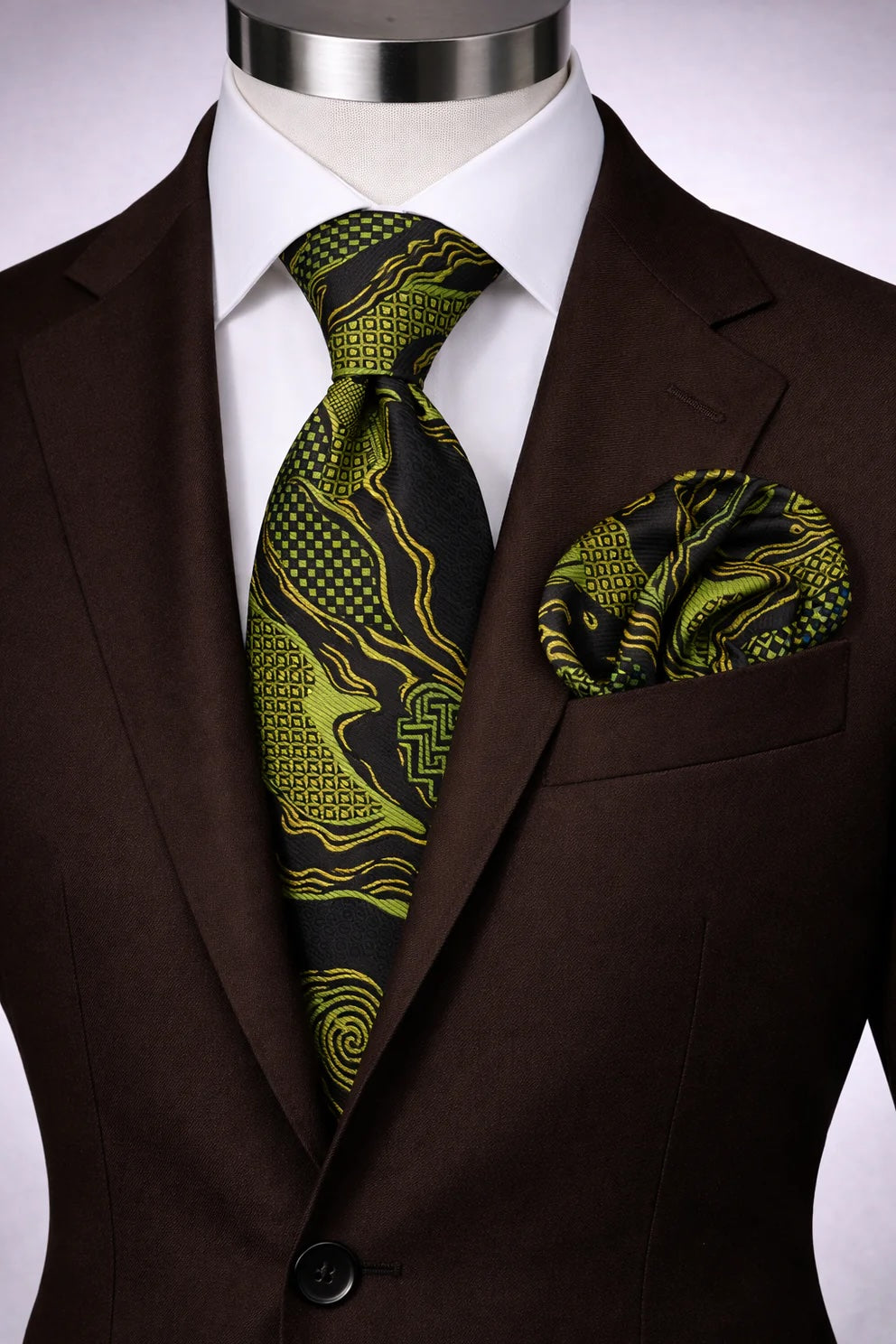 OLYMPIA 1 | BROWN & GREEN | TIE & POCKET SQAURE