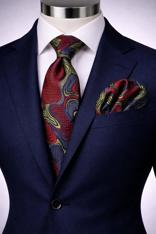OLYMPIA 4 | GREY & RED | TIE & POCKET SQAURE
