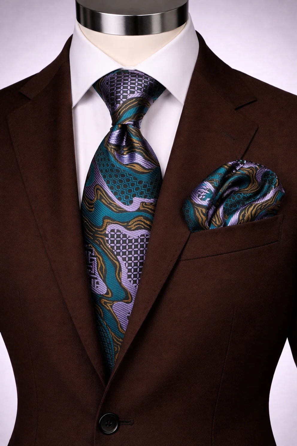 OLYMPIA 7 | LAVENDER & TURQUOISE | TIE & POCKET SQAURE
