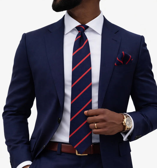 POWER STRIPE A9 | NAVY & RED | TIE & POCKET SQUARE