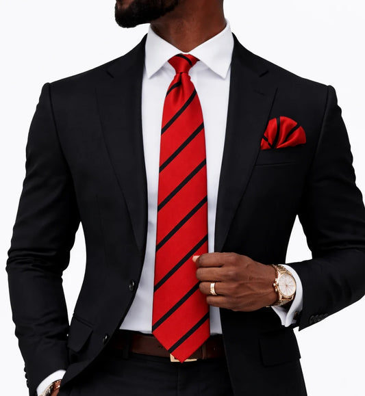 POWER STRIPE B1 | RED & BLACK | TIE & POCKET SQAURE