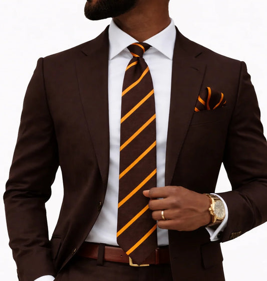POWER STRIPE B4 | BROWN & ORANGE | TIE & POCKET SQAURE