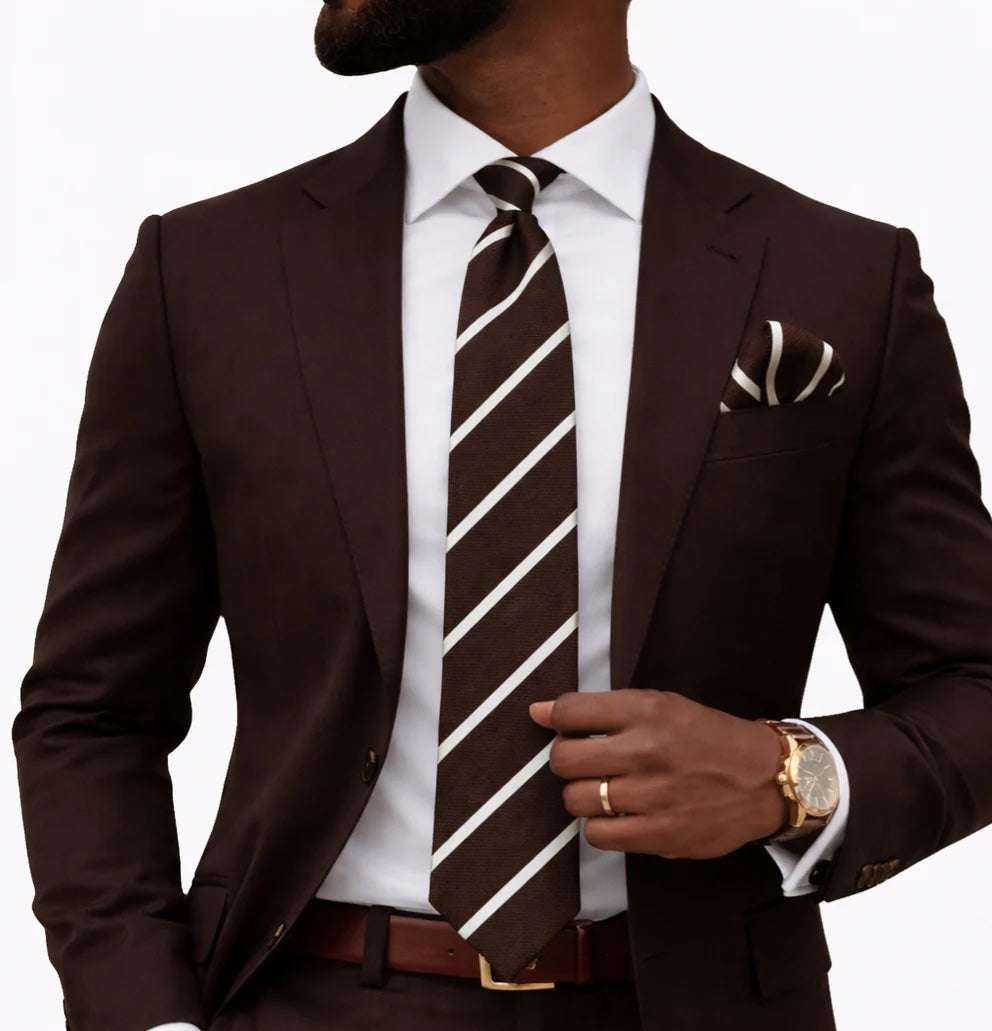 POWER STRIPE B6 | BROWN & WHITE | TIE & POCKET SQAURE
