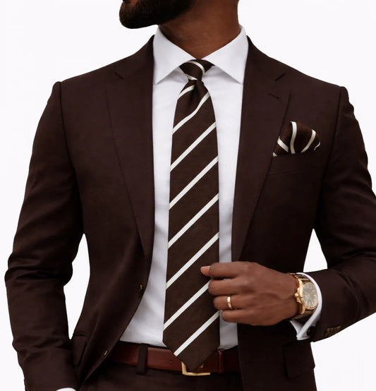 POWER STRIPE B6 | BROWN & WHITE | TIE & POCKET SQAURE
