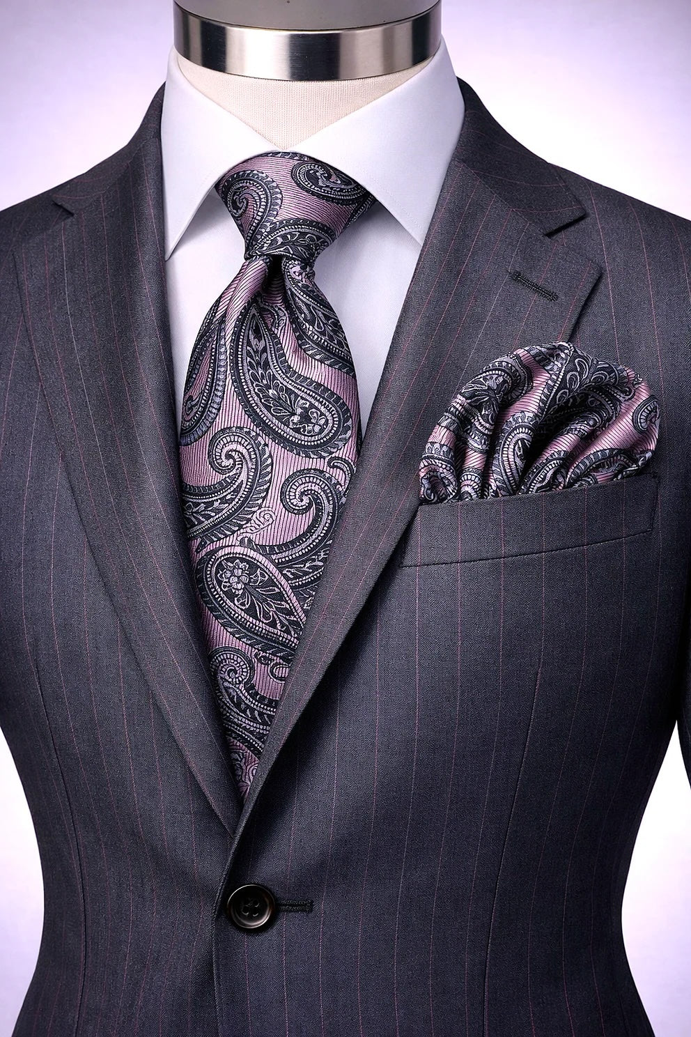 ROCCO 3 | PINK & GREY | TIE & POCKET SQAURE
