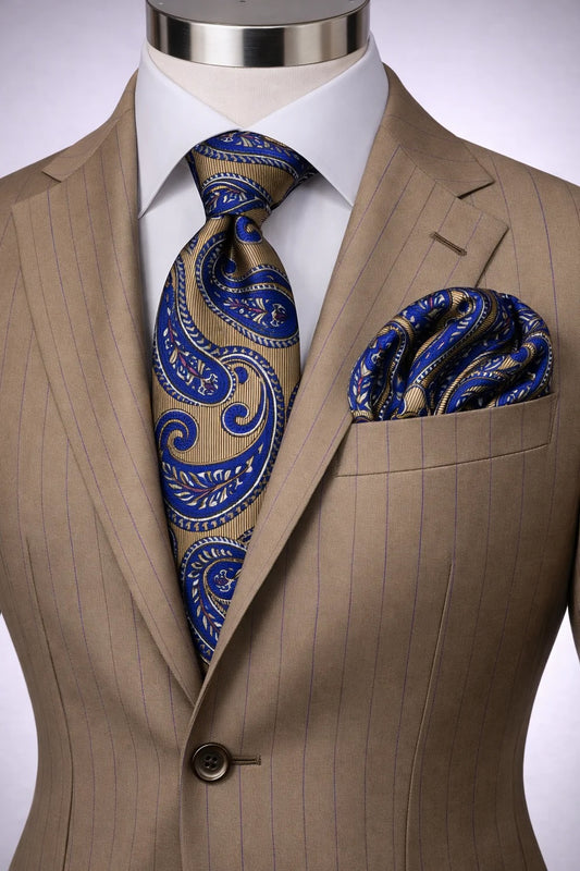 ROCCO 4 | TAN & ROYAL BLUE | TIE & POCKET SQAURE