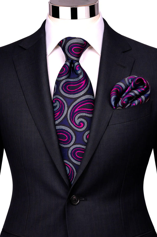 SALVATOR 2 | PURPLE/FUCHSIA/GREY | TIE & POCKET SQAURE