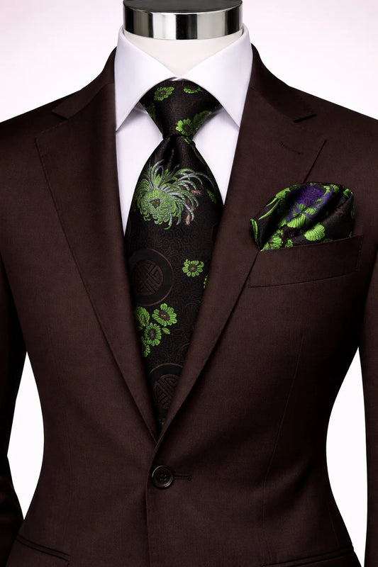 SHANGHAI 10 | CHOCOLATE & GREEN | TIE & POCKET SQUARE