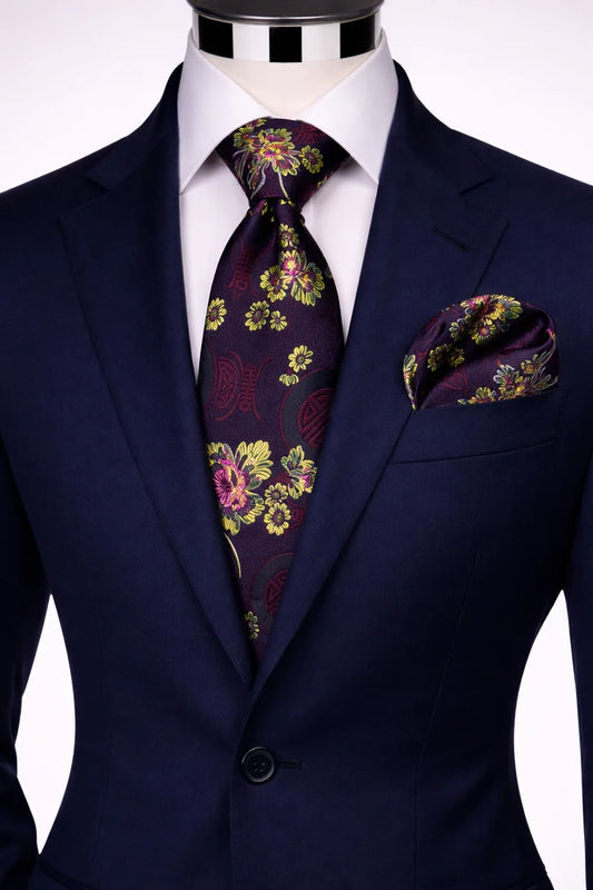 SHANGHAI 8 | NAVY/WINE/GOLD | TIE & POCKET SQUARE