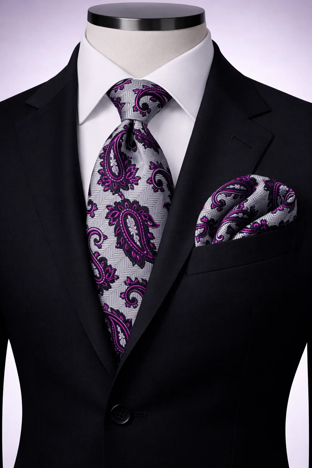 SONNY 2 | SILVER/FUSCHIA/BLACK | TIE & POCKET SQAURE