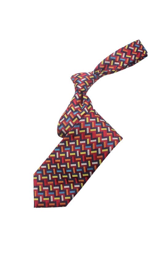 Dubai Museum 9 | Multi Color Red Geomteric | Tie & Pocket Square