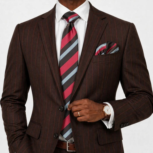 Giza Stripe A2 | Brown/Watermelon/Green | Tie & Pocket Square