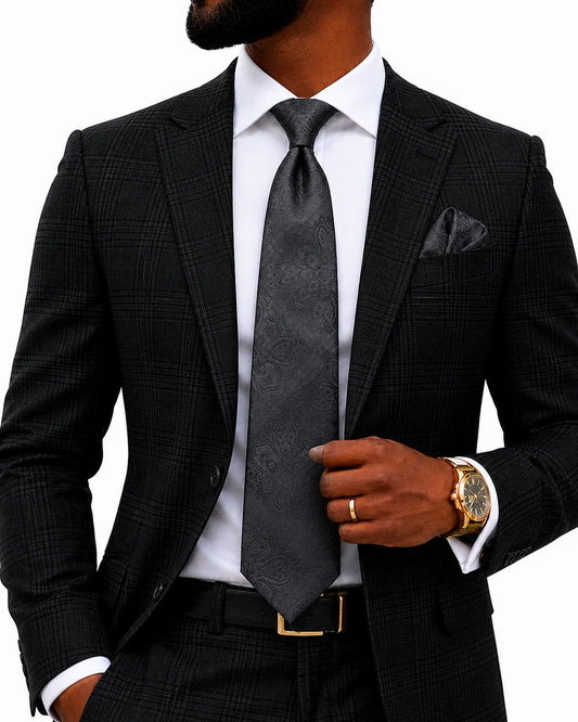 HIBICUS 2 | BLACK | TIE & POCKET SQUARE