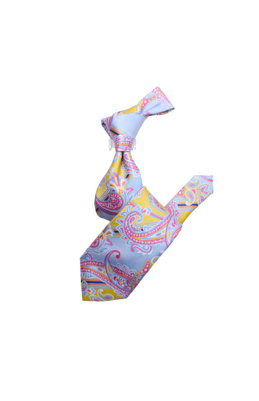 Krazy Paisley C4 | Sky Blue Yellow & Pink | Tie & Pocket Sqaure