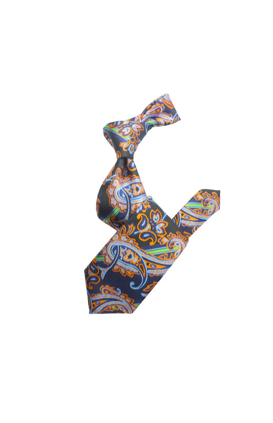 Krazy Paisley C7 | Blk Navy & Orange | Tie & Pocket Sqaure