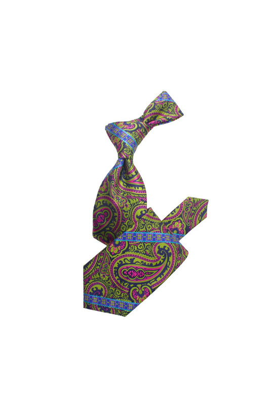 Krazy Paisley E10 | Midnight Navy Fushia & Lime | Tie & Pocket Sqaure