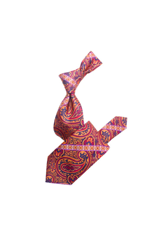 Krazy Paisley E1 | Navy Burnt Orange & Red | Tie & Pocket Sqaure