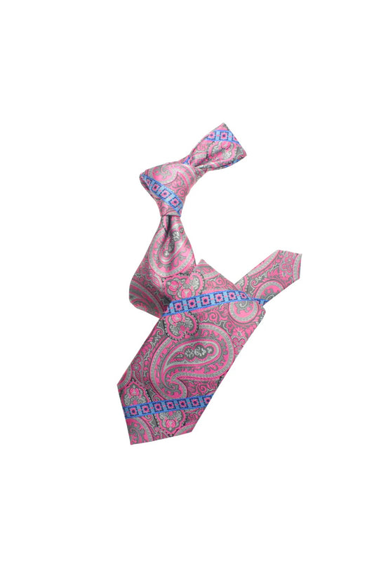 Krazy Paisley E6 | Grey & Pink | Tie & Pocket Sqaure