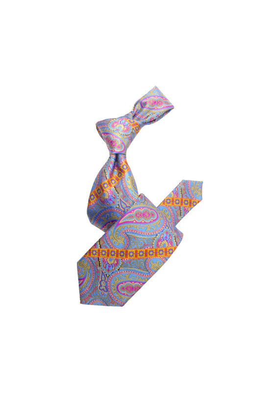 Krazy Paisley E8 | Sky Blue Champagne & Fushia | Tie & Pocket Sqaure