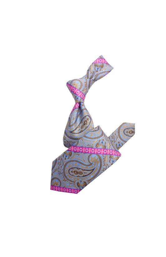 Krazy Paisley E9 | Sky Blue & Taupe | Tie & Pocket Sqaure